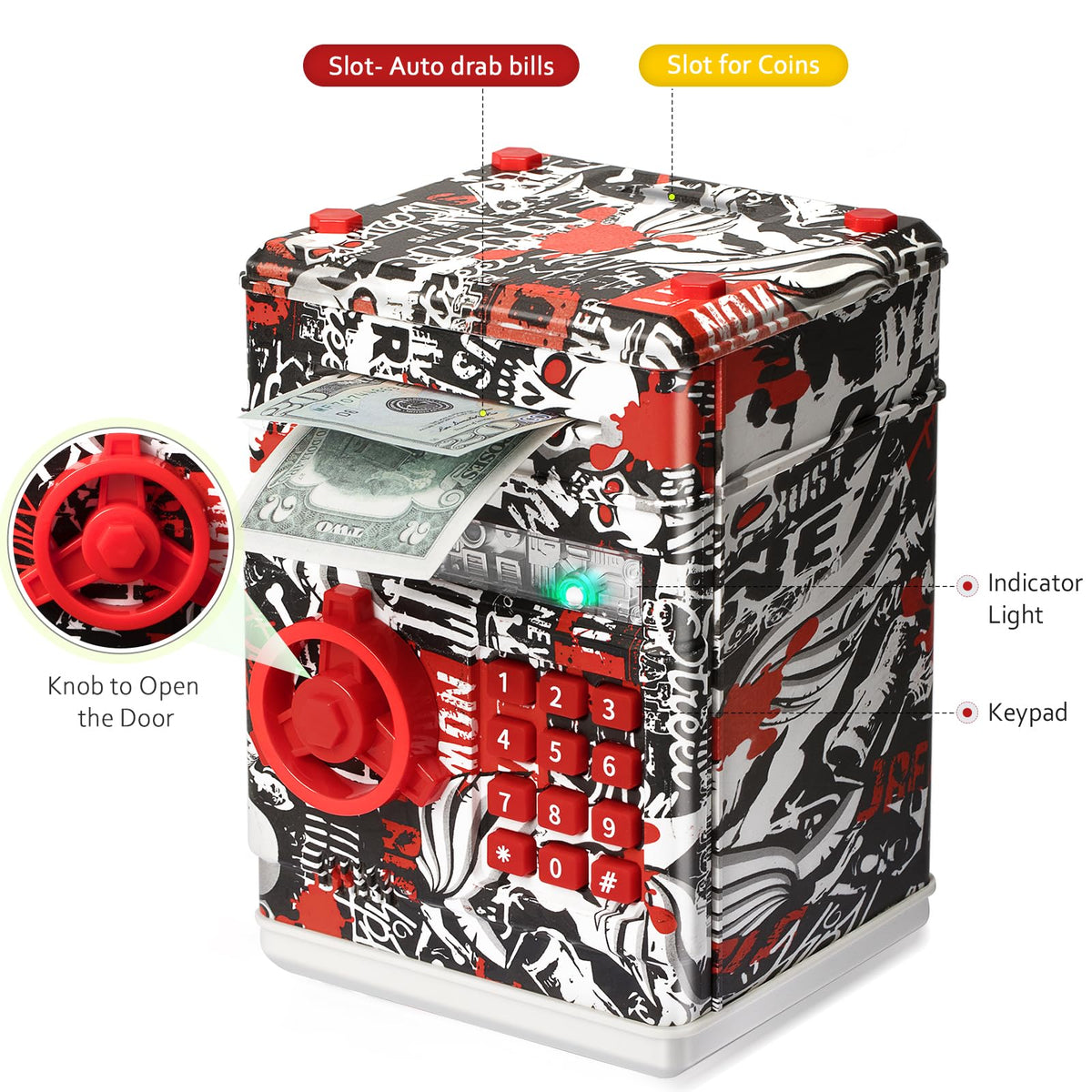 Vcertcpl ATM piggy bank coin slot stores coins for easy saving.
