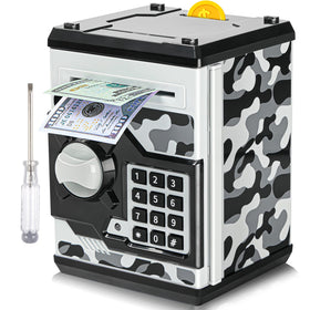 Vcertcpl camouflage gray ATM piggy bank front view with password door for safe savings