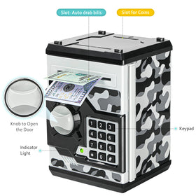 Vcertcpl camouflage gray ATM piggy bank interior space for coins and keepsakes