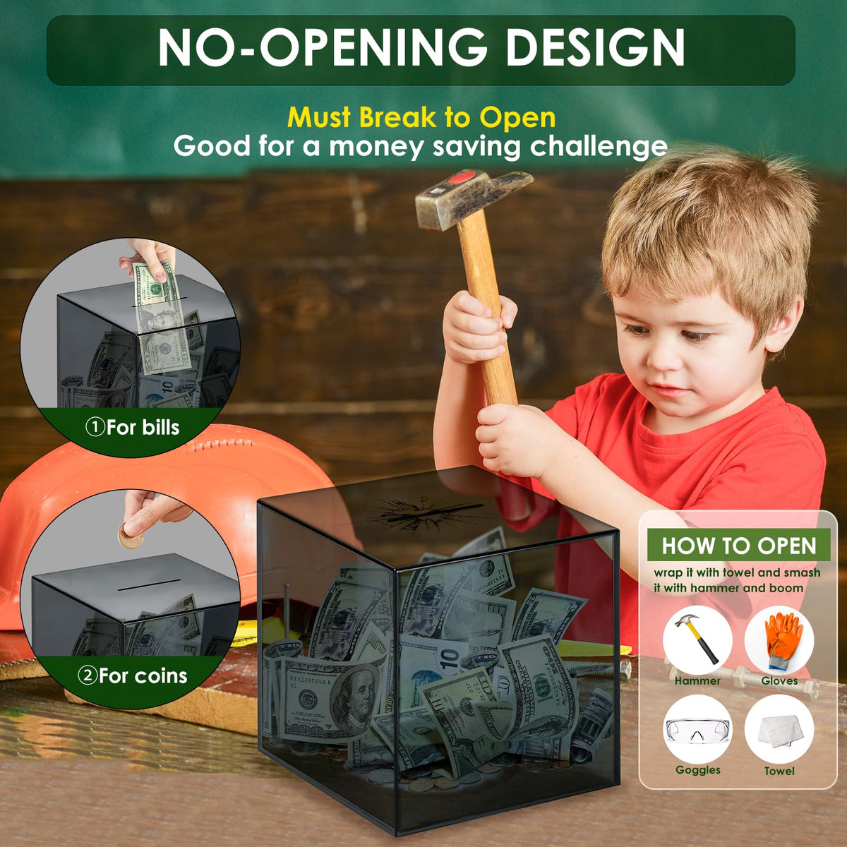 Vcertcpl durable acrylic piggy bank designed for long-term use
