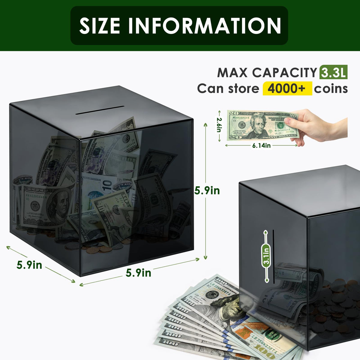 Vcertcpl piggy bank emphasizing 1.4 L capacity for savings