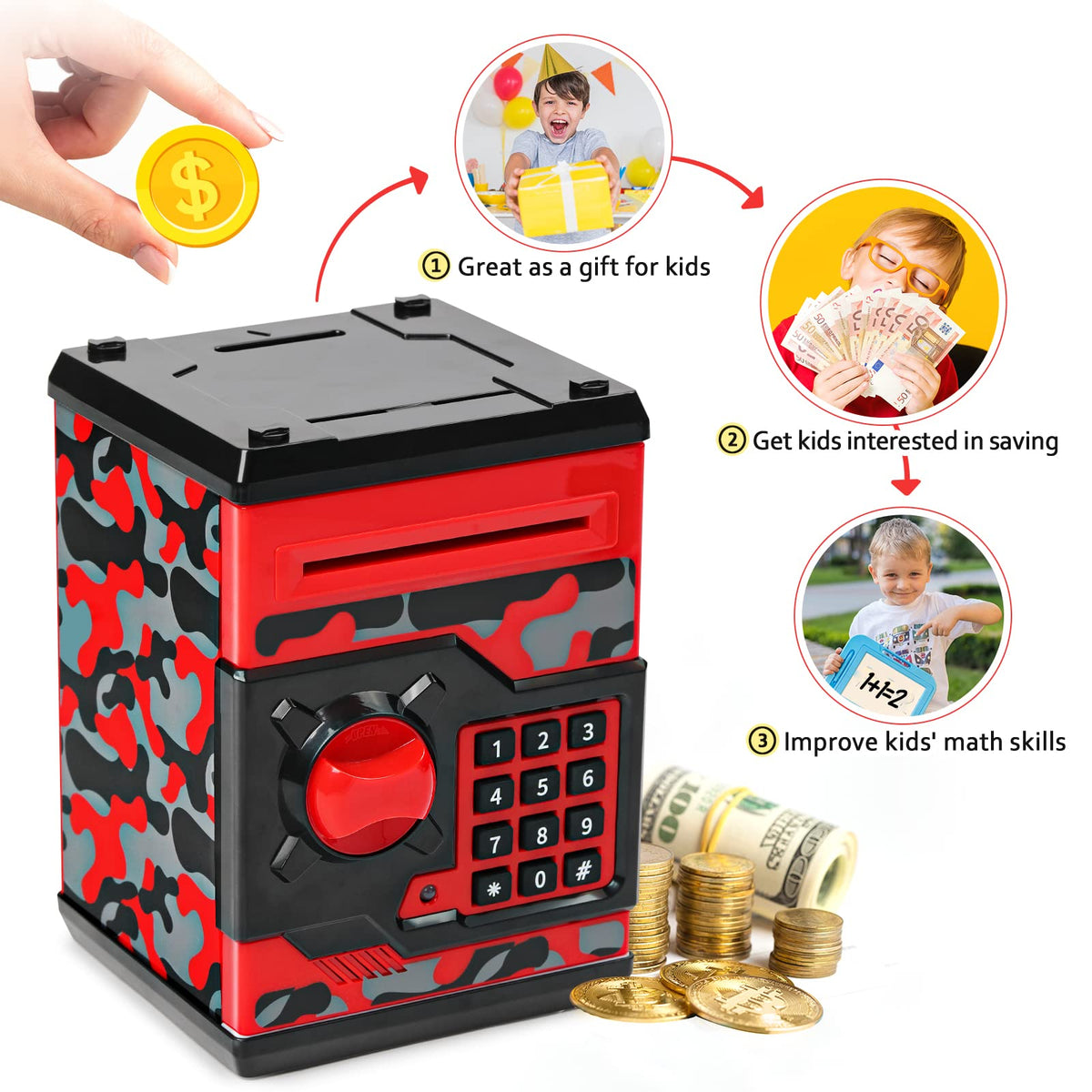Vcertcpl piggy bank ABS material conveys sturdy, kid-friendly durability