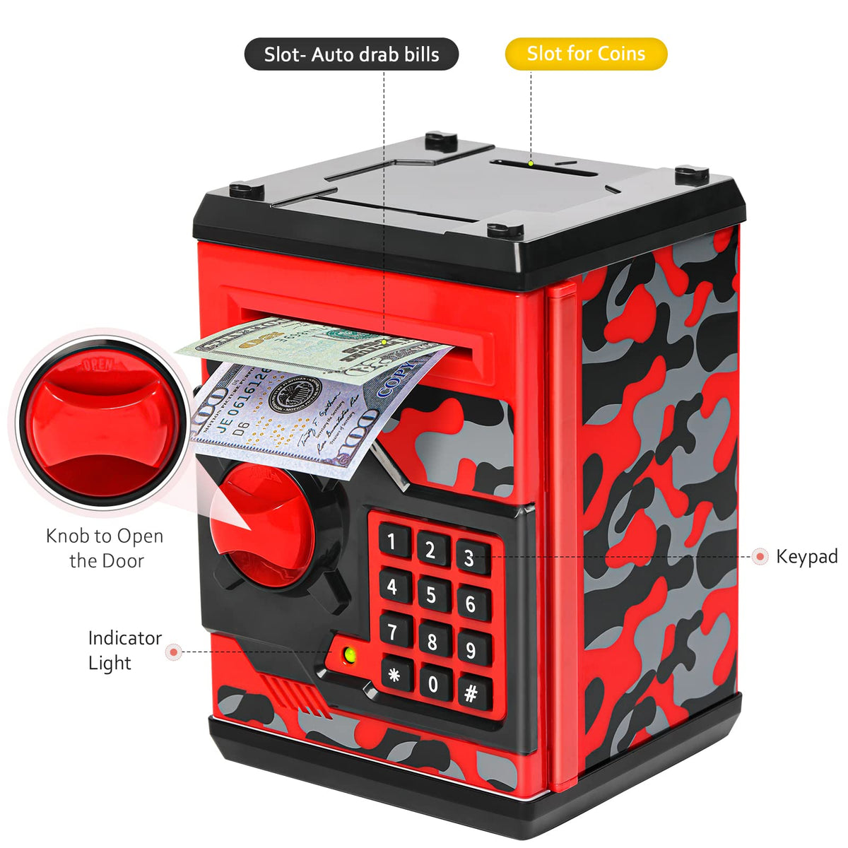 Vcertcpl piggy bank bill slot highlights quick bill storage for growing savers