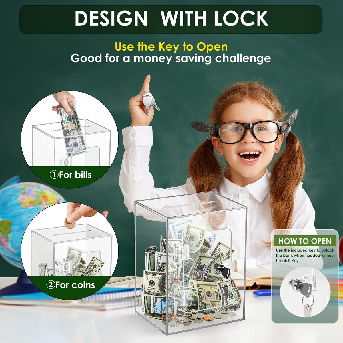 Vcertcpl crystal acrylic piggy bank on desk enhances decor while saving