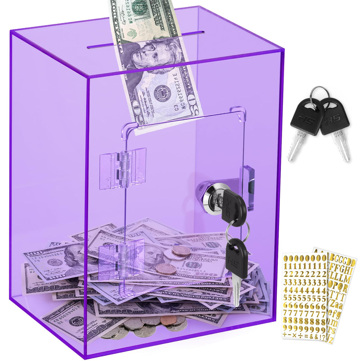 Vcertcpl X-Large Piggy Bank with clear acrylic body for visible savings.