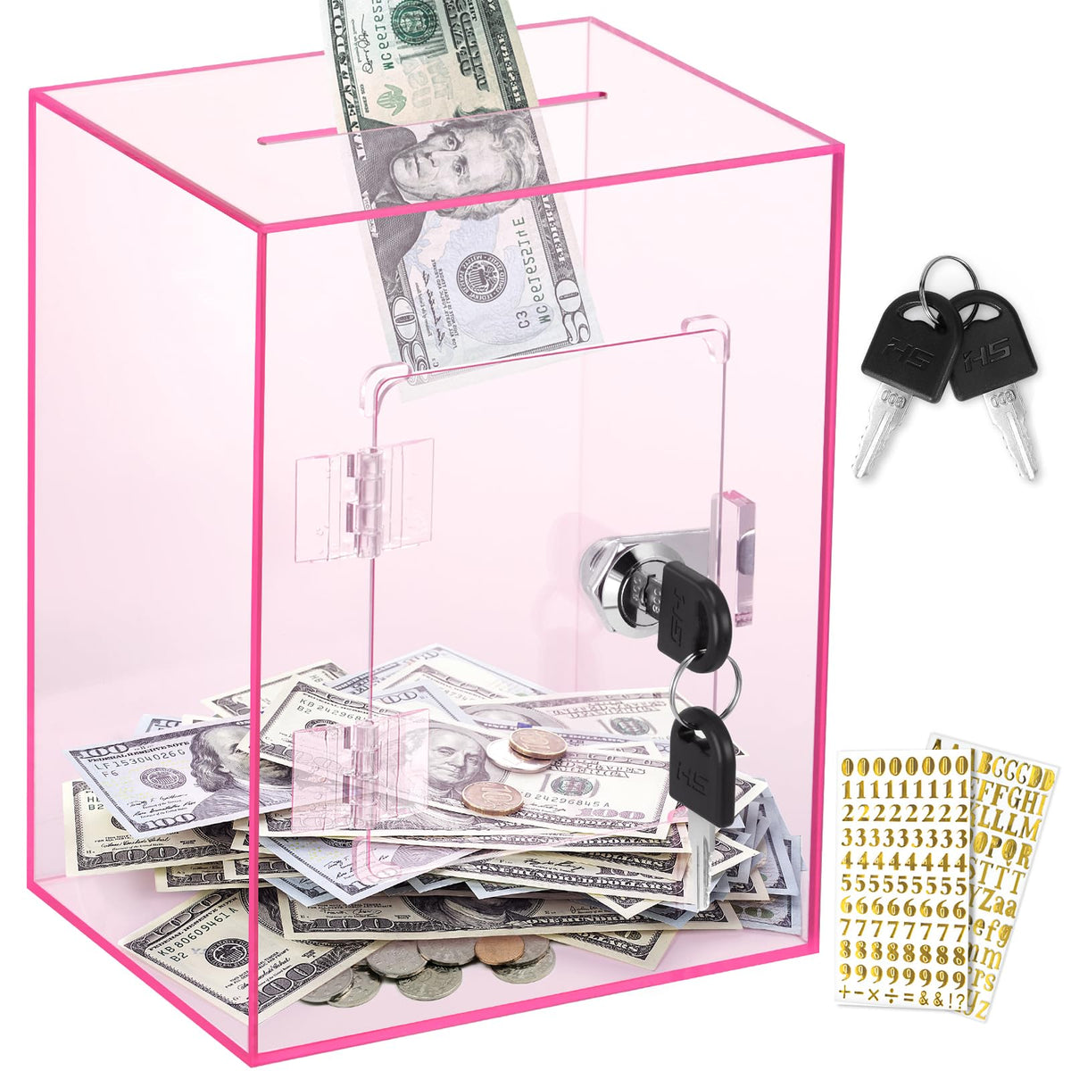 Vcertcpl X-Large Piggy Bank clear exterior shows progress securely for savings.