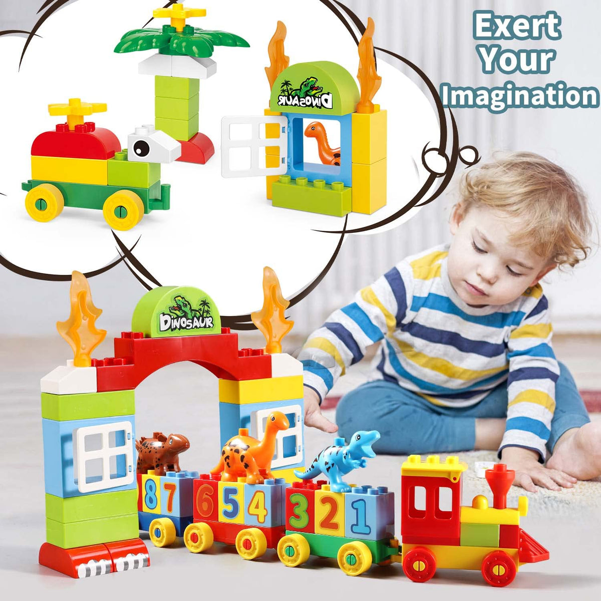 VConejo baby dinos and plants enhance storytelling during imaginative play sessions.