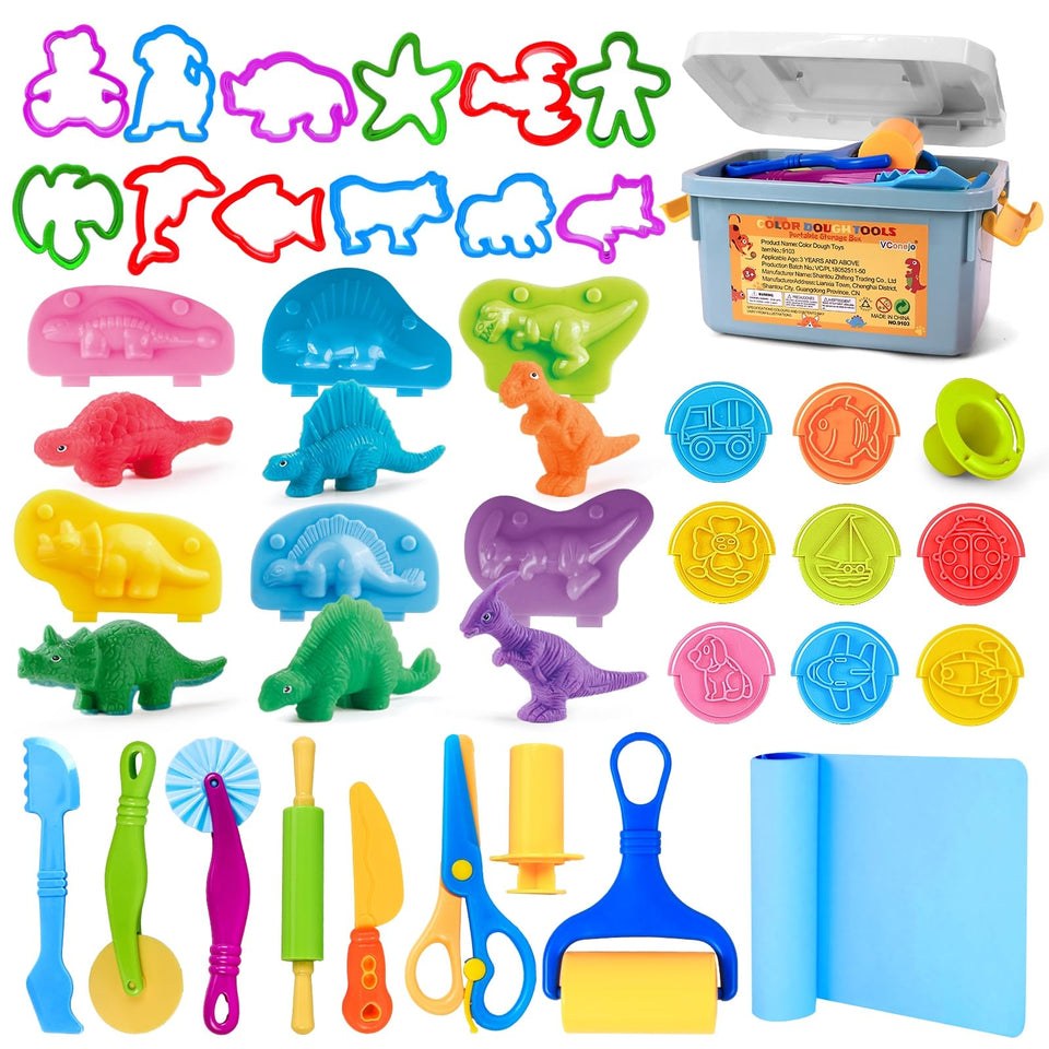 VConejo dough tools play set with storage box for tidy playtime and cleanup