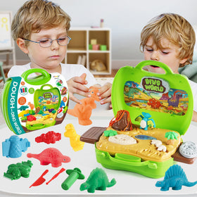 VConejo kids enjoy creative play with dino dough and tools.