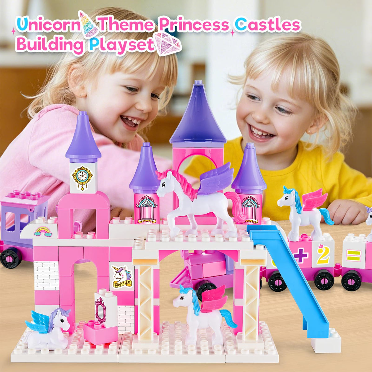 VConejo two-scene castle and train design fuels creativity and STEM play.