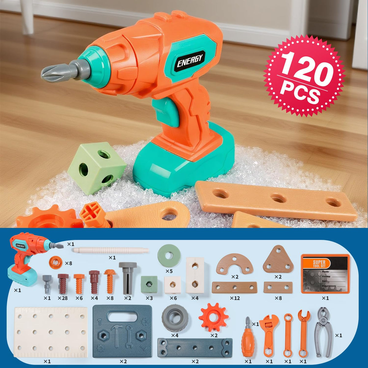 VEAIS 120pcs blocks encourage imagination and fine motor skills during hands on play.