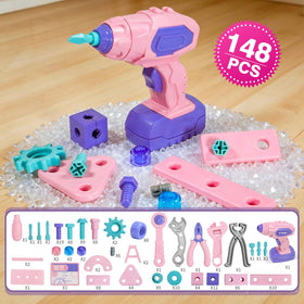VEAIS Pink Kids Toolbox with accessories keeps playtime projects organized