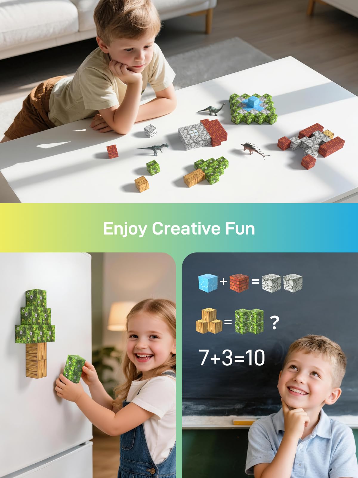 Veecafiodi colorful magnetic tiles with a dinosaur theme for pattern exploration and color learning.