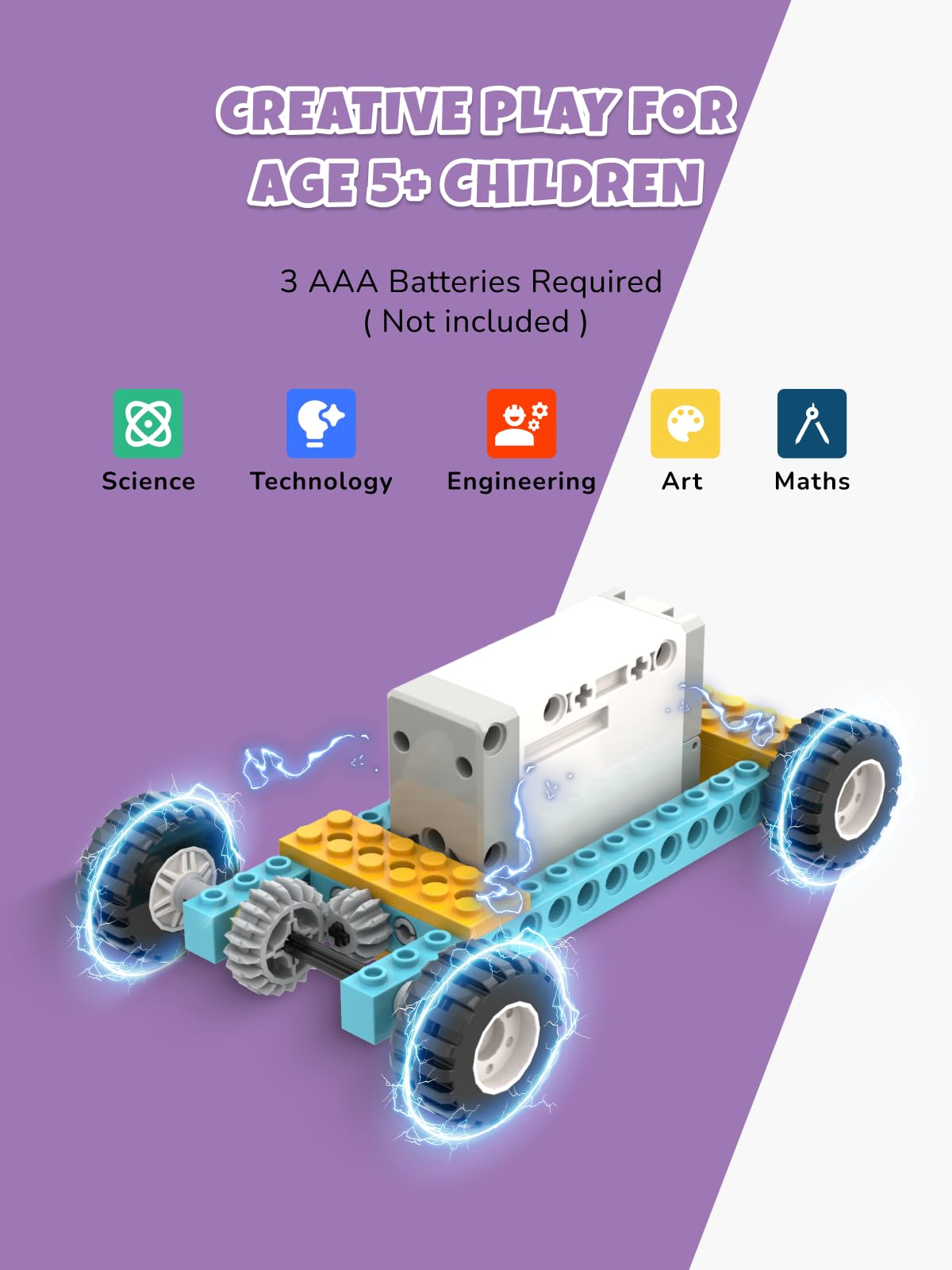 Veecafiodi motor unit attached to building pieces enabling motorized model experiments