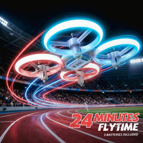 Veeniix drone showing three batteries for extended flight time and quick swapping.