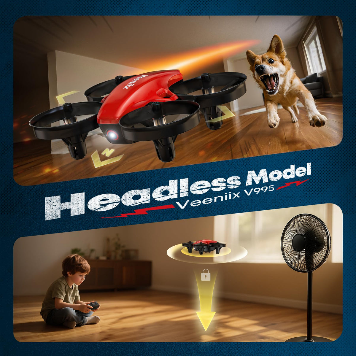Veeniix V995 Red Mini Drone with extra battery packs extending flight time