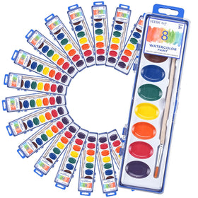 VEESA 8-color watercolor set for kids with wood brushes, ideal for budding artists.
