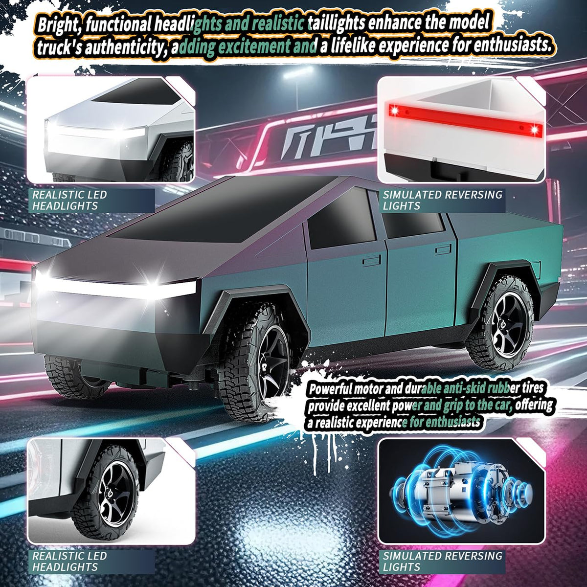 Vefercen RC car speeds up to 15 km/h on different terrains.