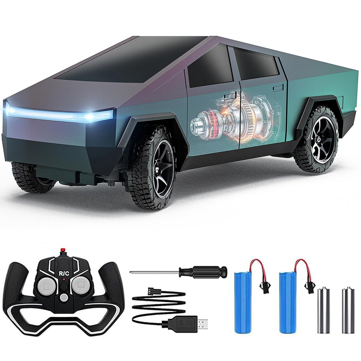 Vefercen remote control car with front lights for enhanced nighttime play and realism.