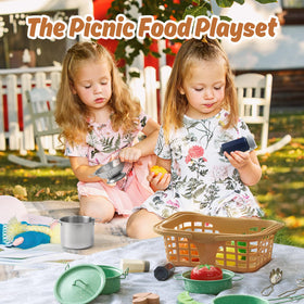 Veitch fairytales compact kitchen set helps kids store utensils after play.