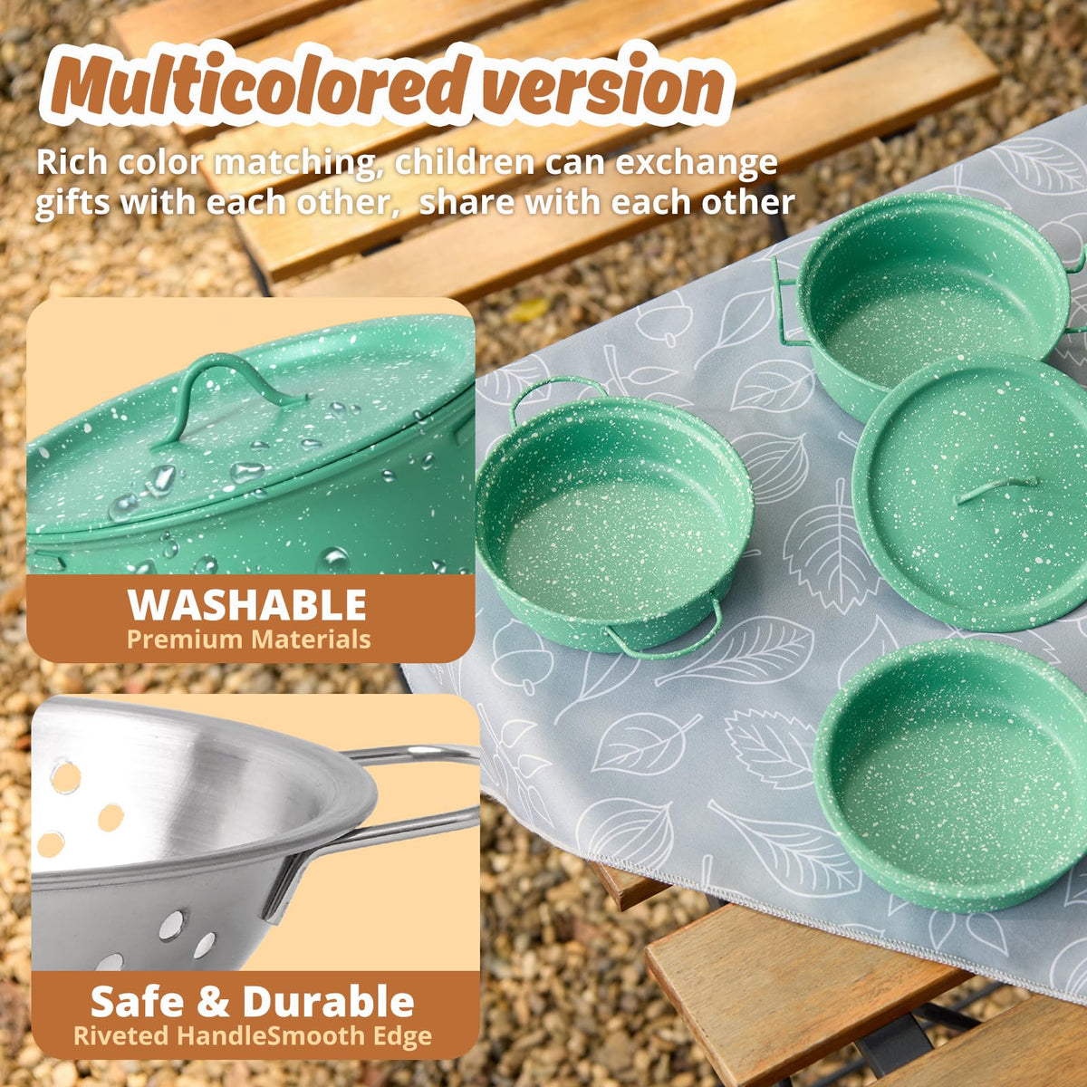 Veitch fairytales spatula, ladle and draining spoon support durable pretend meals.