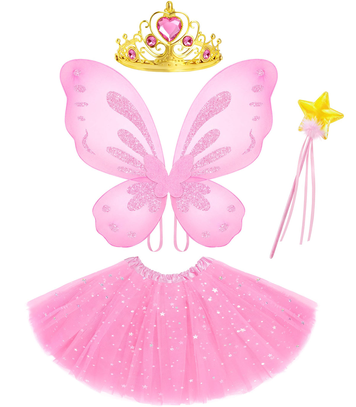 VEKDA pink fairy wings with elastic straps for comfortable playtime.