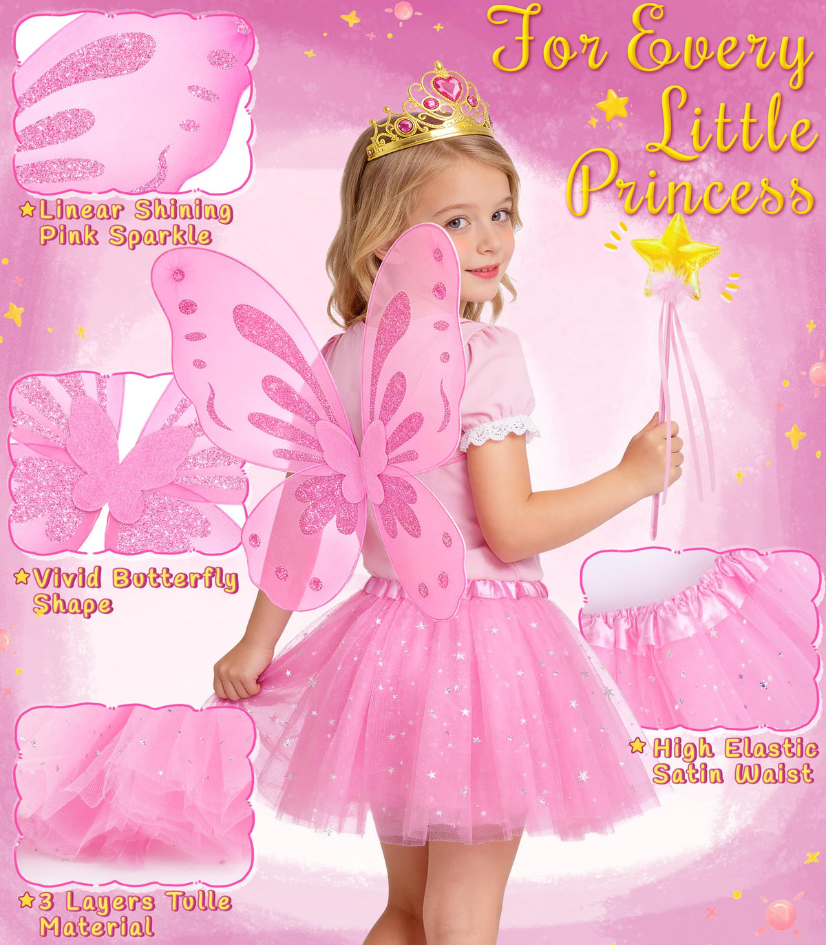 VEKDA pink diamond crown adds a royal finish to the costume.