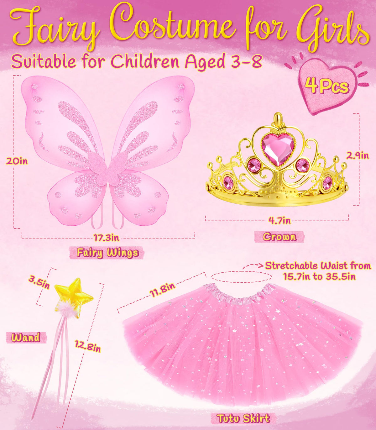 VEKDA pink tutu skirt adds fluffy sparkle for imaginative dress-up.