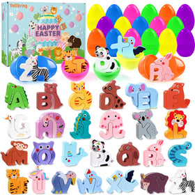 Vellibring 26-pack eggs with animal alphabet puzzles for letter learning during egg hunts