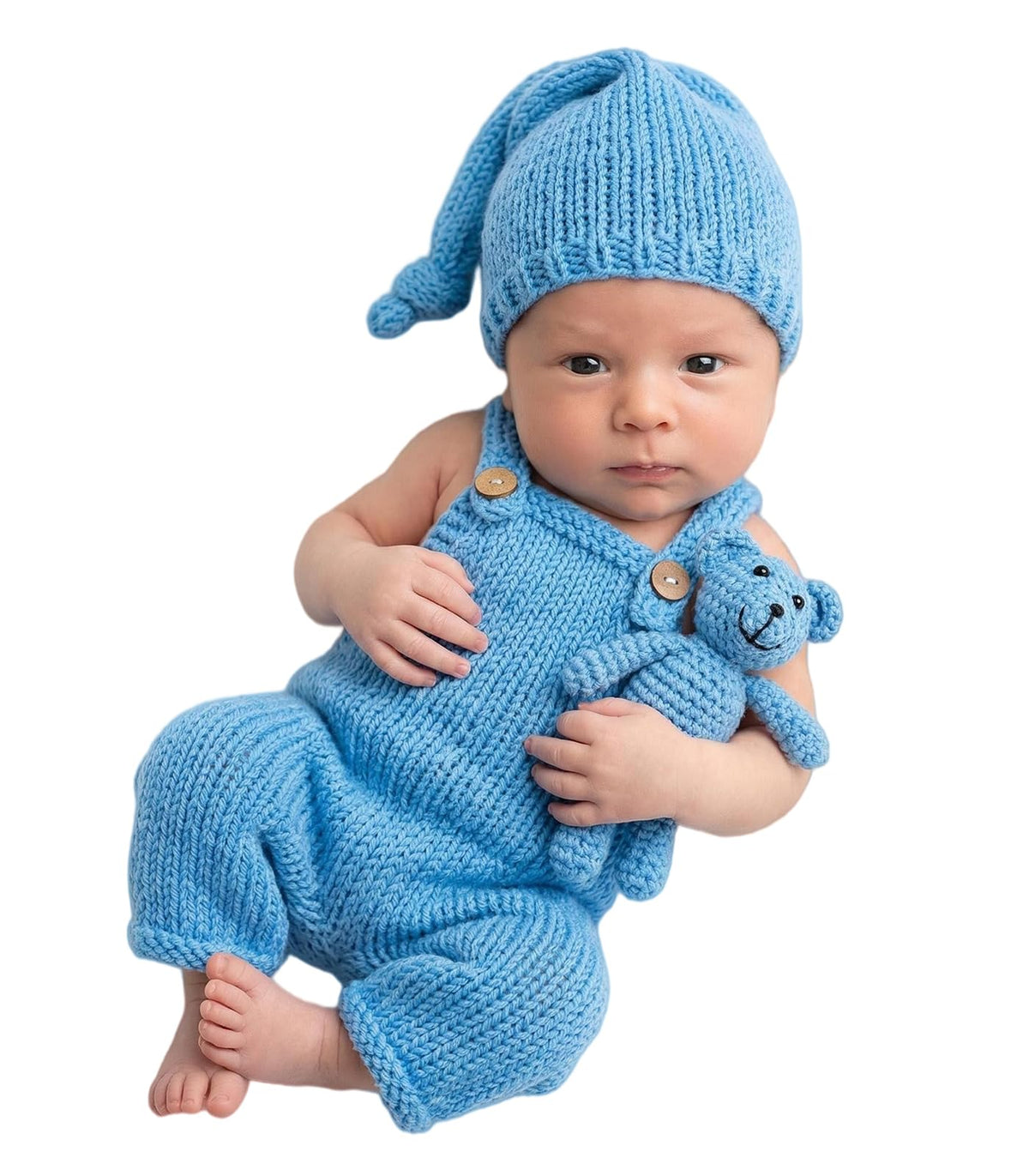 Vemonllas crochet bear hat blue prop for newborn photo shoots