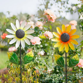 Venniy garden wind spinners with yellow flower brighten the yard