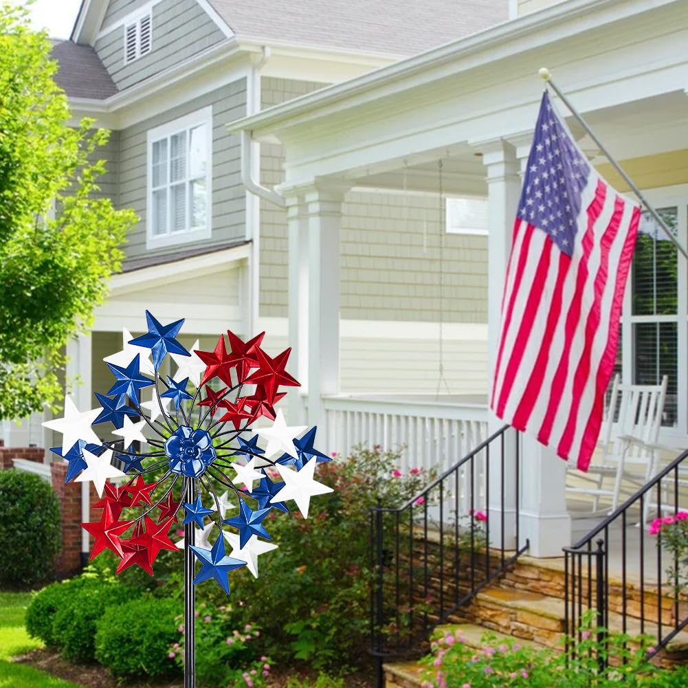 Venniy patriotic wind spinner close-up shows flag and stars detail