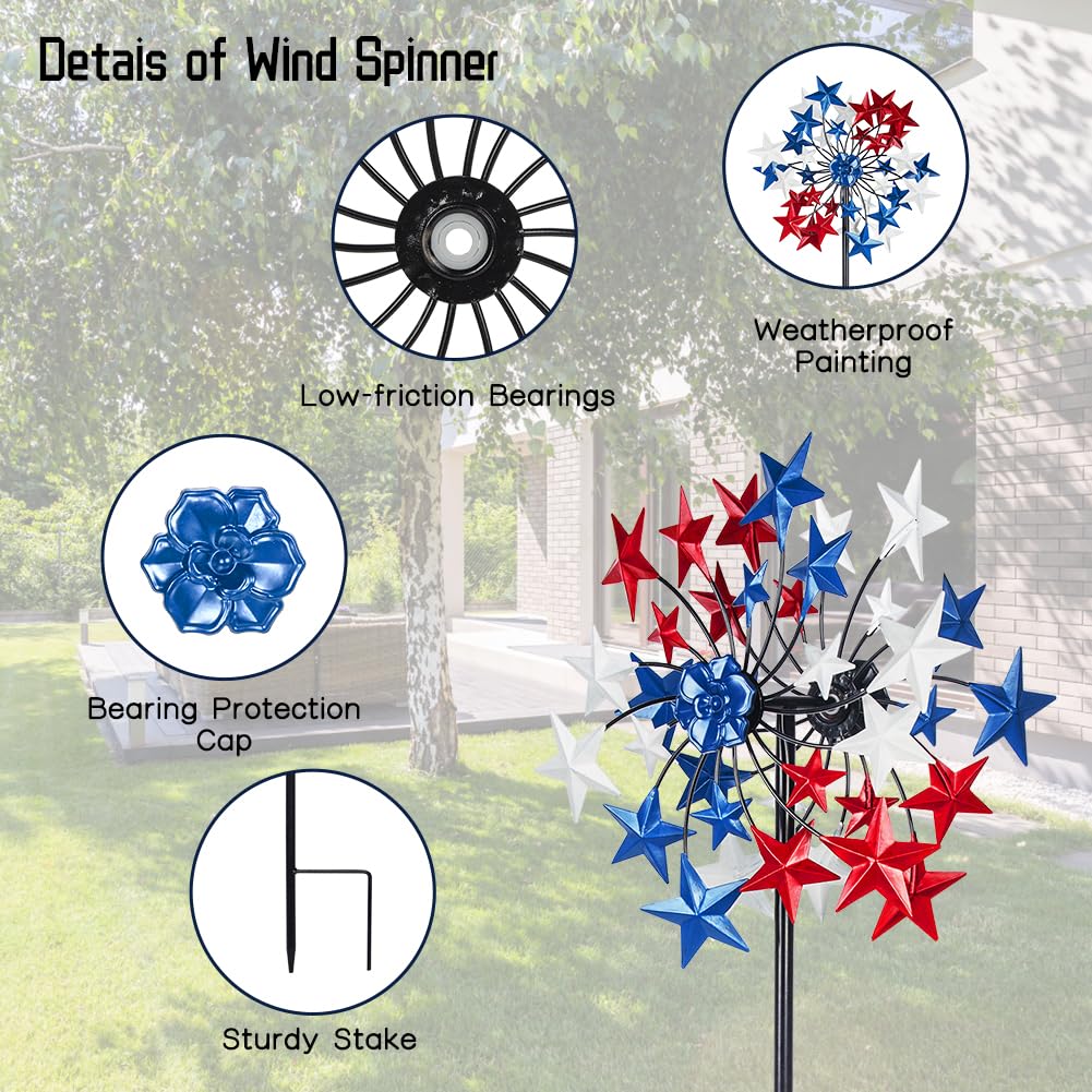 Venniy outdoor metal spinner mounted in garden enhances decor
