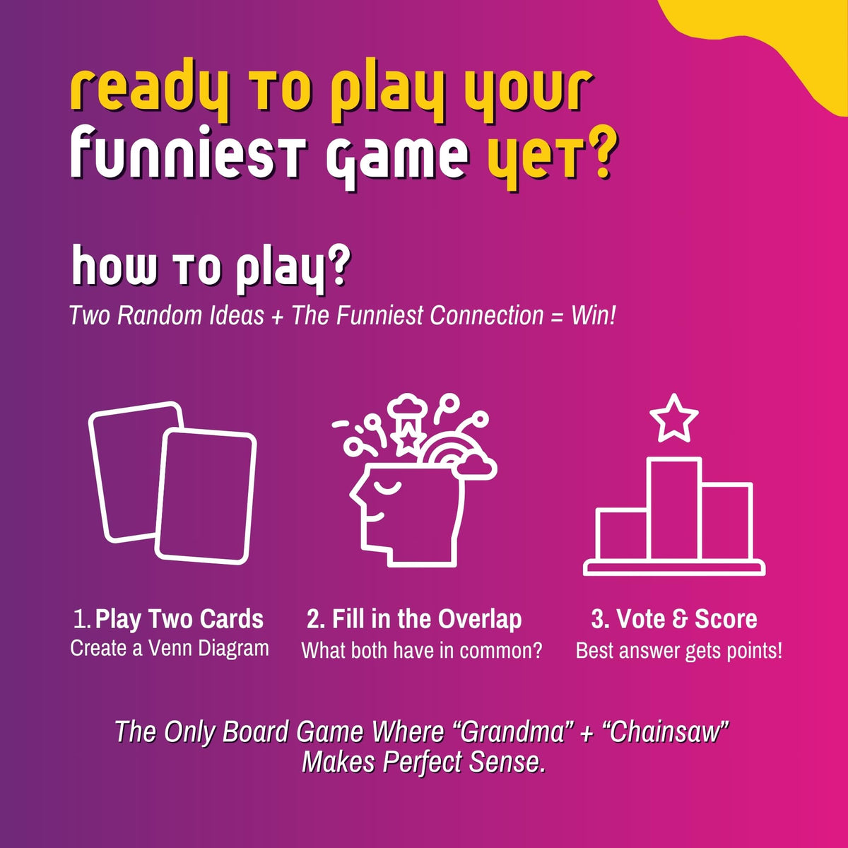 VENNS WITH BENEFITS concept cards spread for creative joke prompts