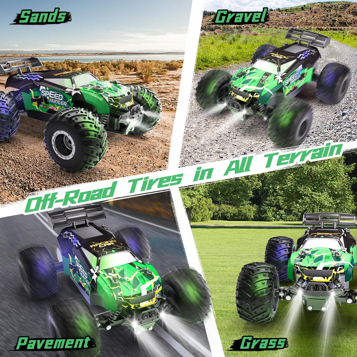 Vensico RC car on rock surface demonstrates all-terrain grip in action.