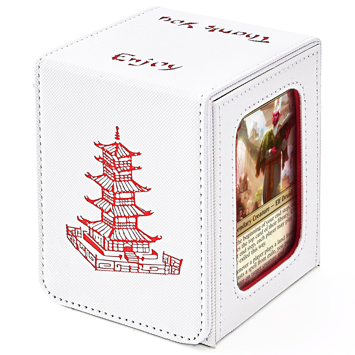 Venssu Chinese Takeout Deck Box with commander display showcased at a table.