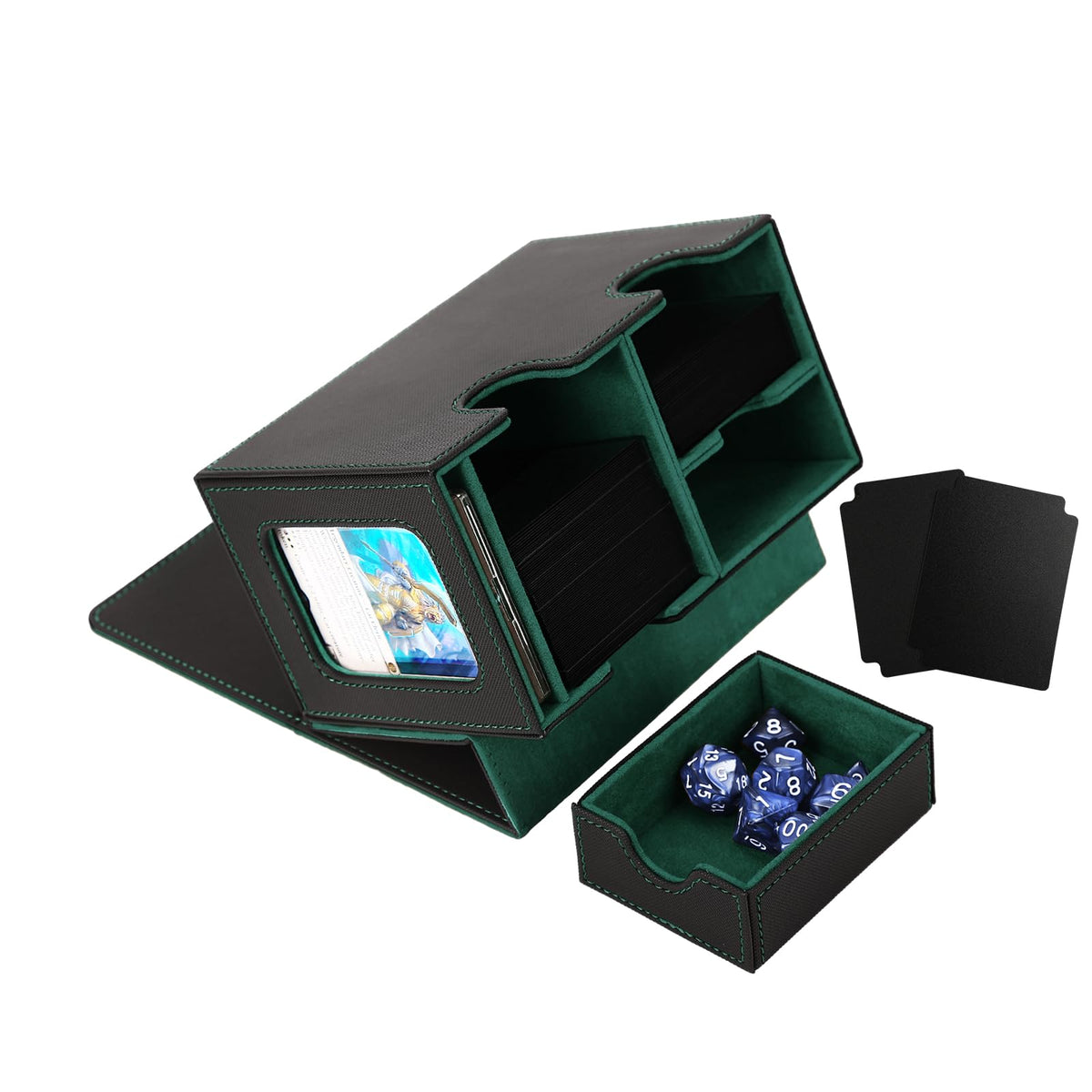 Venssu MTG deck box with front display window for quick deck identification during games.