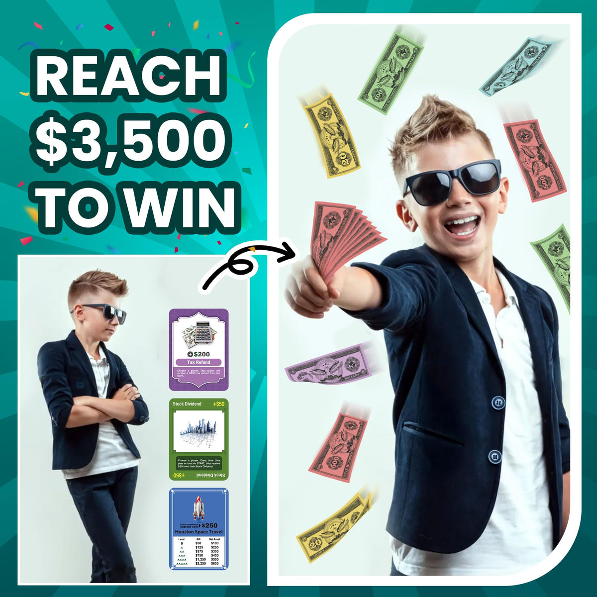 Venture Catcher Paycheck to Billionaire family game night scene encourages engagement.