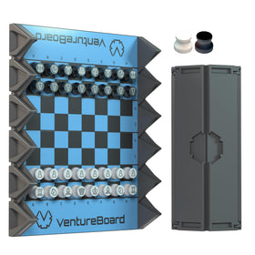 VentureBoard 6-inch magnetic chess set rolled for travel and secure pieces.