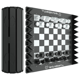 VentureBoard XL rolling chess-set shell showcases portable magnetic design for travel.