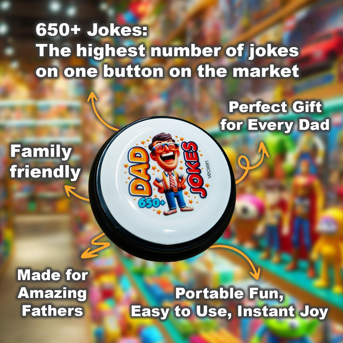 VEOJEIN Dad Joke Button with batteries included for ready-to-use humor.