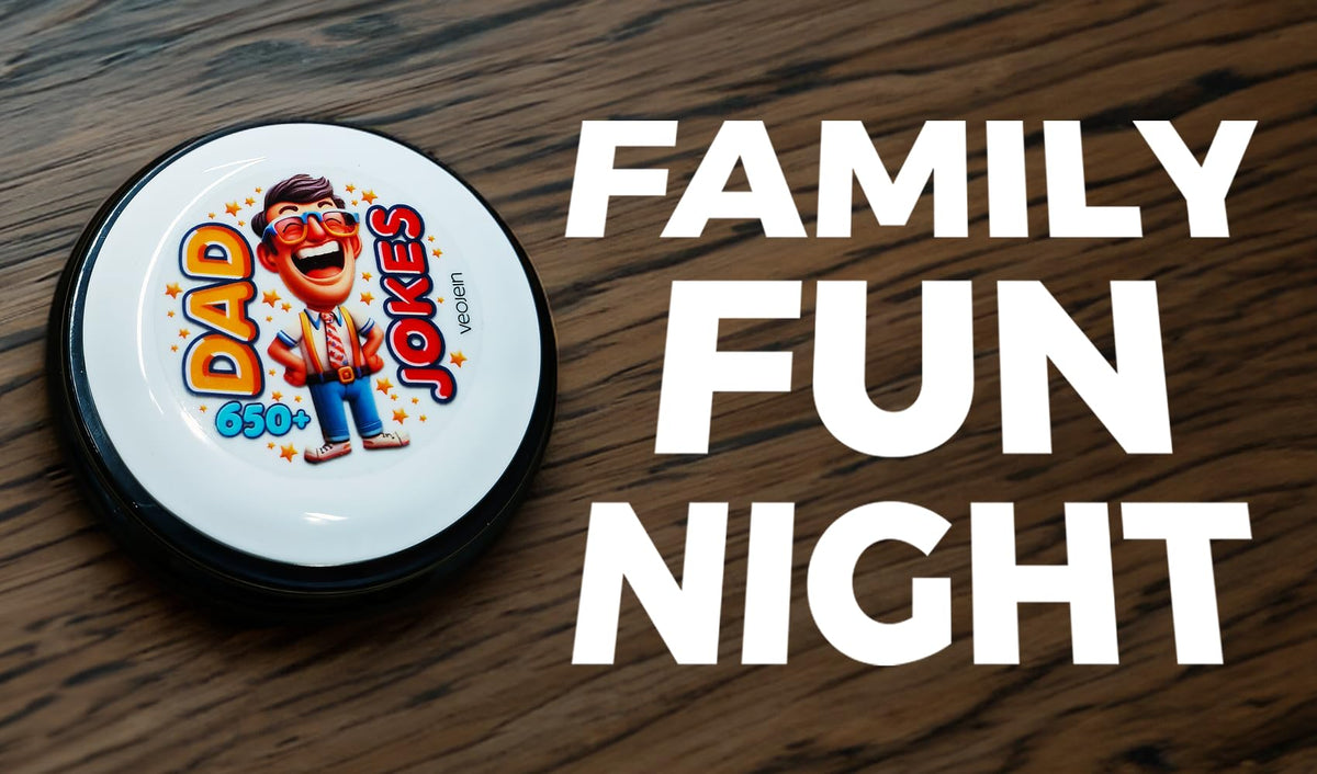 VEOJEIN Dad Joke Button gift packaging shows perfect novelty gift for dad.