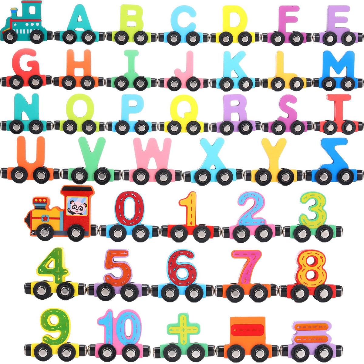 VercanMonth package contents show complete alphabet and number train sets.