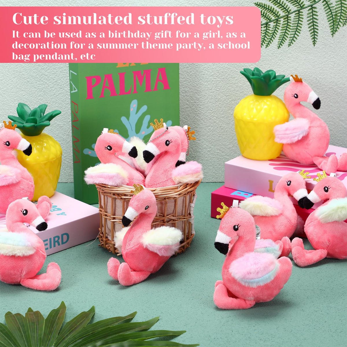 VercanMonth soft flamingo plush ready to attach to backpack