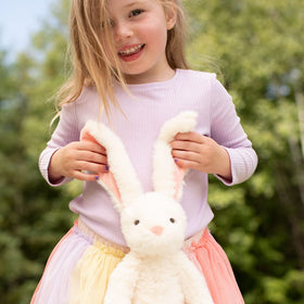 Vermont Teddy Bear Buddy Bunny compact cuddle-friendly design ideal for naps and trips.