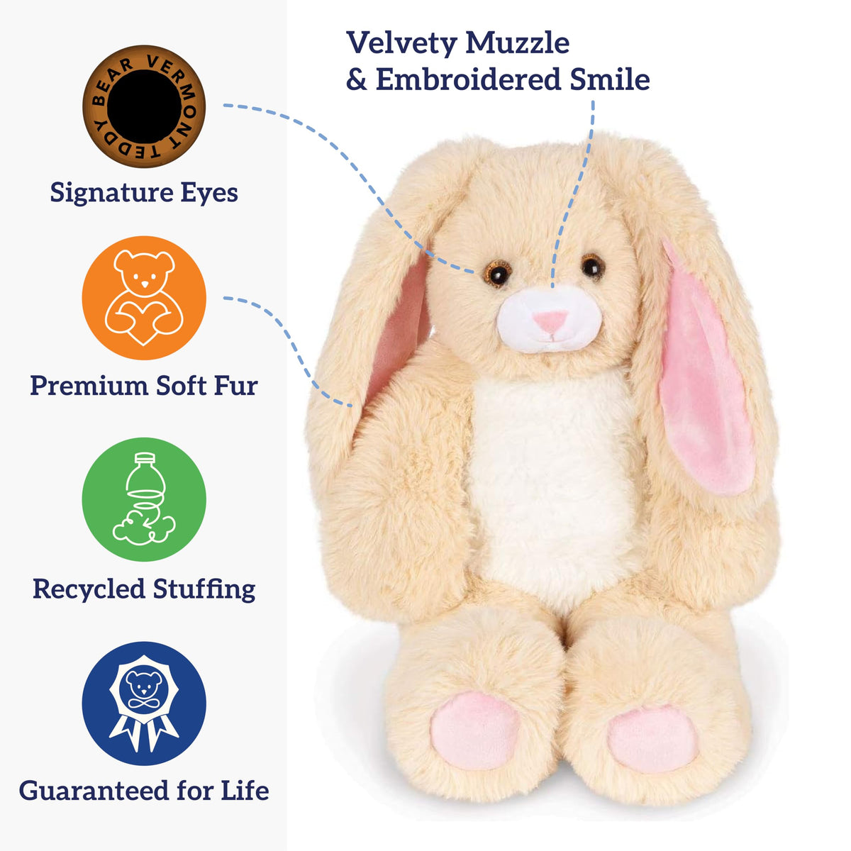 Vermont Teddy Bear Easter Bunny Plush 18 Inch long ears for playful imagination and hugs