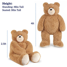Vermont Teddy Bear giant 4 ft recycled-fill close-up highlights eco-friendly stuffing.
