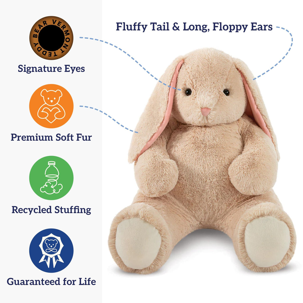 Hand-finished Vermont-made giant bunny ready for lasting comfort