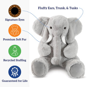 Vermont Teddy Bear giant elephant close up tusks shows durable velvety fur