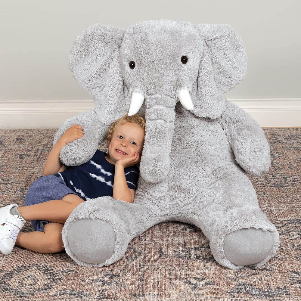 Vermont Teddy Bear giant elephant cozy snuggle pose ideal for bedtime